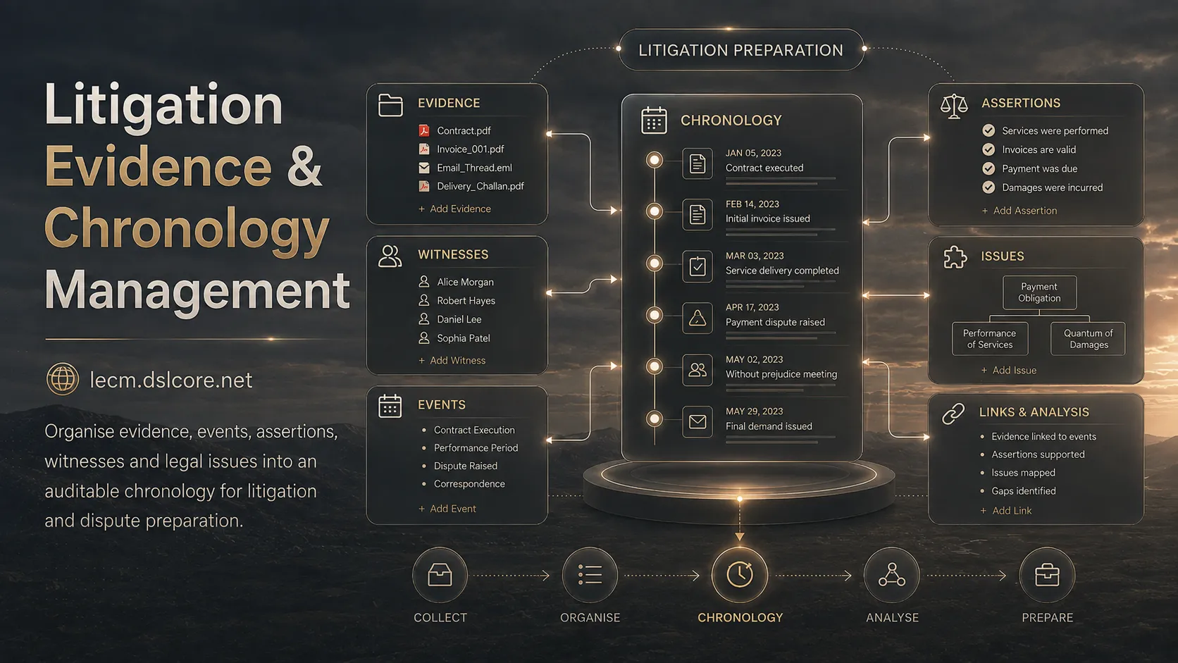 Litigation Evidence & Chronology Management interface
